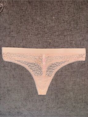 PINK Victoria's Secret Lace Low-Rise Thong in Light Peach